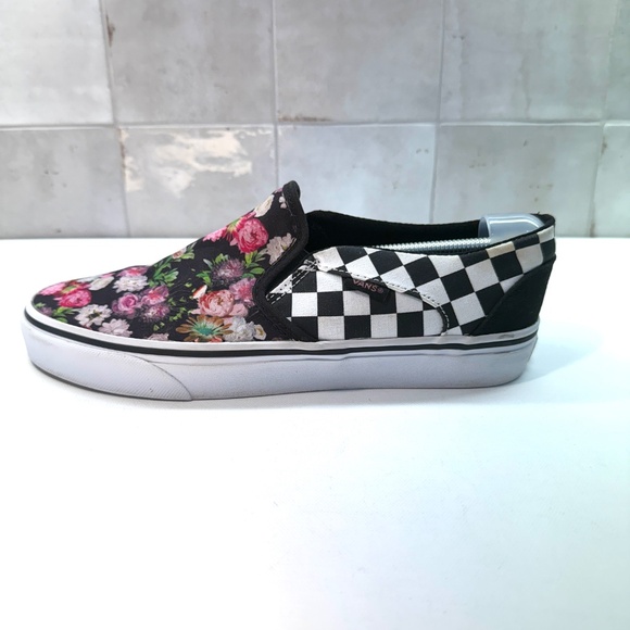 VANS Rose Butterfly Floral Classic Checkerboard Slip-On  "Off The Wall"  Sneaker - Picture 1 of 8
